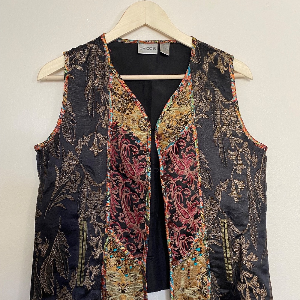 CHICO'S Silk Patchwork Vest